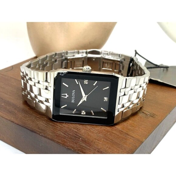 Bulova Men's Watch 96D145 Diamond Black Dial Silver Stainless Steel Quartz CHIP - Picture 8 of 14